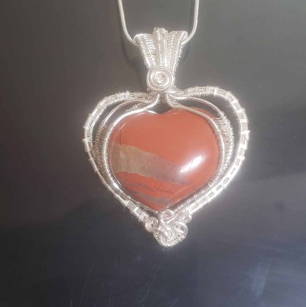 Hand made silver heart wrapped necklace